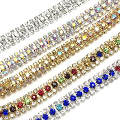 China Wedding decoration & Crystal Stone Ribbon Rhinestone Sewing Bandage Glass Chain Applique Flatback Rhinestone Metal Trim Gift For DIY Crafts for sale