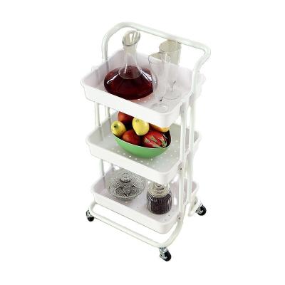 China Modern Large Capacity Wrought Iron Double Kitchen Mobile Household Storage Rack for sale