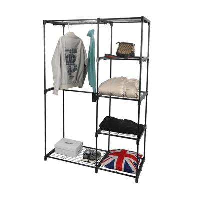 China Eco-Friendly Material Grade 3 Tiers Heavy Duty Clothing Shelf Closet Garment Rack With Wheels And Side Hooks for sale