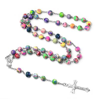 China Religious Hot Sale Cheapest Catholic Rosary Beads Polymer Colorful Clay Rosary Beads With Corss For For Pray Protect Life for sale