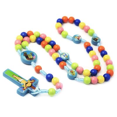 China Hot Sale Religious Cheapest Baby Catholic Rosary Beads Rosary Colorful Plastic Beads For Protect New Baby/Kids Safe for sale