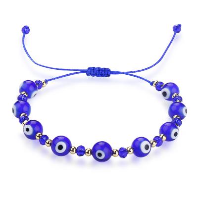 China Cheap Ethnic Evil Eye Blue Glass Beaded Woven Bracelet Nazar Braided Rope Bracelet Wholesale For Ethnic Gift Shop for sale