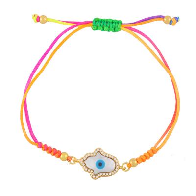 China Wholesale Hot Sale Ethnic Colorful Braided Rope Bracelet Shell Beaded Woven Bracelet Bohemia Evil Eye Rainbow for sale