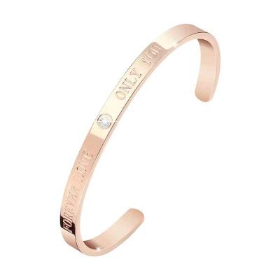 China FASHIONABLE Manufacturer Bracelet 18K Sterling Silver Gold Plated Rose Gold With 5A Zircon Lettering Open Bangle For Direct Wholesale for sale