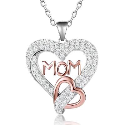 China Hot Selling 925 Sterling Silver Jewelry Mom Heart Shaped Diamond Color Selection Necklace Mother's Day Gift Full Of Double for sale