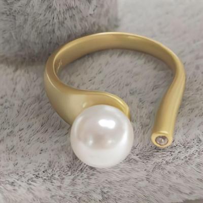 China Vintage Base 18k Gold Plated Pearl Ring Custom Jewelry Gold Vermeil Silver Womens Fashion Mens Yellow Gift Jewelry for sale