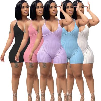 China Breathable Lady Sleeveless Ribbed Overalls, Playsuits & Jumpsuits Romper Women One Piece Jumpsuits Elegant Short Bodycon Overalls 2022 for sale