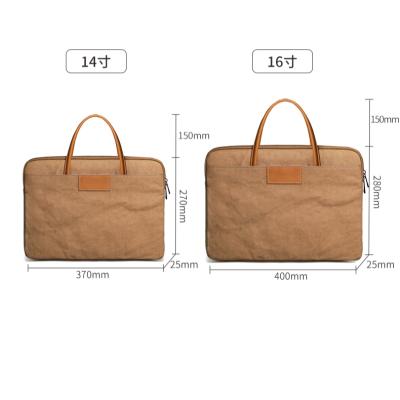 China Natural Washable Paper Laptop Sleeve Conference Towel Brown Packing Paper Fiber Office Work Bag Eco Friendly Travel Washable Bag for sale