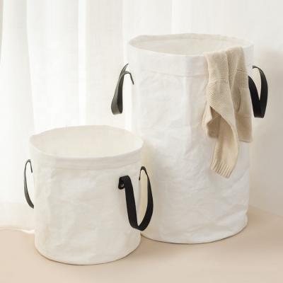 China Sustainable Laundry Bag Novelty Custom Cylinder Shaped Foldable Laundry Hamper With Padded Handles for sale