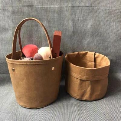 China Eco-Friendly Sustainable Water Washed Organizer Bag Germany Brown Paper Bag Storage Round Shape Kraft Paper for sale