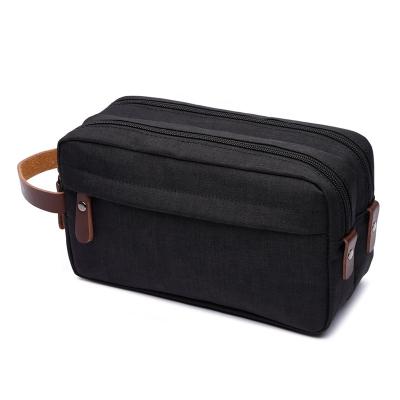 China Wholesale Custom Multifunctional Black Shaving Pouch Storage Dopp Kit Vintage Luxury Leather Canvas Men Travel Cosmetic Bag for sale