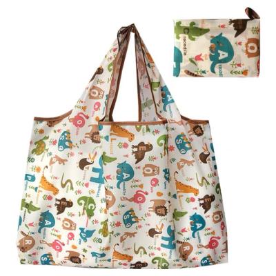 China Waterproof Custom Heat Transfer Printing Handbag Eco Friendly Reusable Folding RPET Polyester Grocery Heavy Duty Expandable Bag for sale