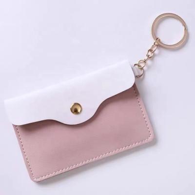 China Water Based Recycled Eco-friendly Minimalist PU Leather Mini Key Wallet Card Holder With Rose Gold Ring for sale