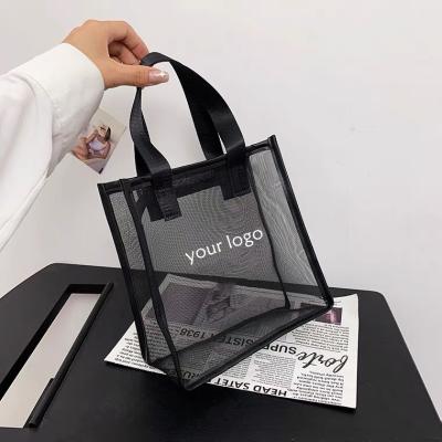 China Small Thick Nylon Mesh Folding Fashion Mesh Portable Beach Bag Shopping Promotional Gift Mobile Phone Gift Bag With Custom Printing Logo for sale