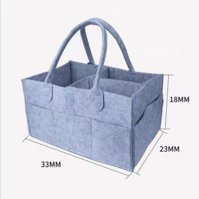 China Gray Baby Diaper Tote Bag Portable Organizer Wholesale Eco Car Travel Folding Outdoor Nursery Storage Bin Mum Bag Felt for sale