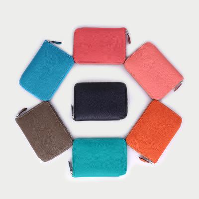 China Various Colors Real Leather Lychee Coin Wallet Waterproof Custom Fashion Genuine Leather Zipper Card Bag High Quality Short Purse for sale