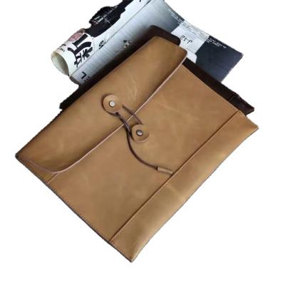 China Full Fit Soft Casual Waterproof Dustproof Shockproof Grain Real Leather Document Envelope Briefcase Laptop Sleeve Cover Laptop Bag For Business Men for sale