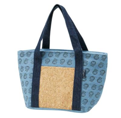 China Large Light Weight Denim Insulated Cooling Bag Jean Thermal Food Package Leakproof Soft Eco-Friendly Cork Cooler Bag Portable Lunch Bag for sale