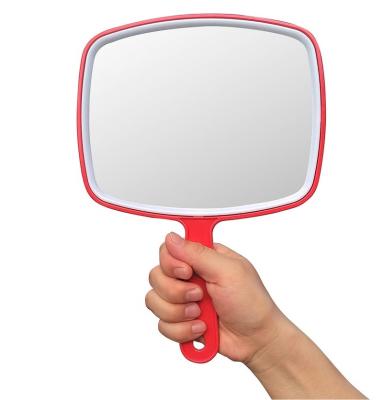 China 2021 Barber Hairdressing Handle Cosmetic Mirror Logo Large Single Side Square Custom Portable Plastic Held Mirror for sale