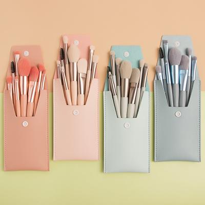 China Angular Blush Mini Portable Macaron Matte Plastic Handle 8pcs High Quality Synthetic Bristle Makeup Brush Set for sale