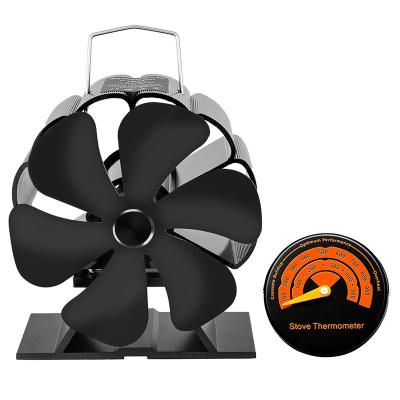 China Hotel Winter Fan 6 Blades Chimney Burner Non- Electric Eco Friendly Quiet Black Wood Heat Powered Stove Fan for sale