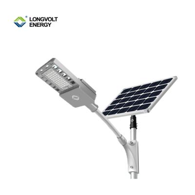 China ROAD Longvolt Aluminum Long Span All-in-Two 30W Solar Led Street Light With Lithium Battery Pack for sale