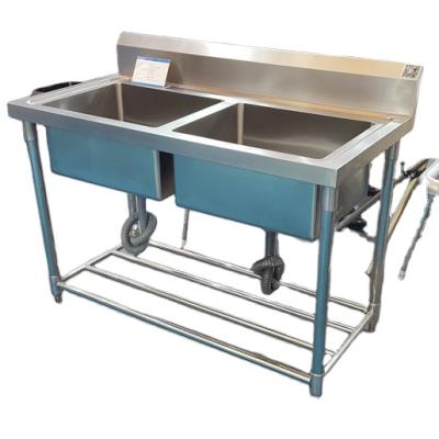 China Without Faucet Commercial Wholesale Two Compartment Stainless Steel Outdoor Kitchen Sink With Faucet for sale