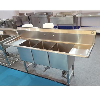 China Without Faucet Custom Size Stainless Steel Restaurant Wash Sink 3 Compartment Commercial Sink for sale