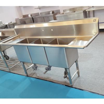 China Without Faucet China Factory Wholesale Hotel Restaurant 3 Compartment Sink Stainless Steel Sink for sale