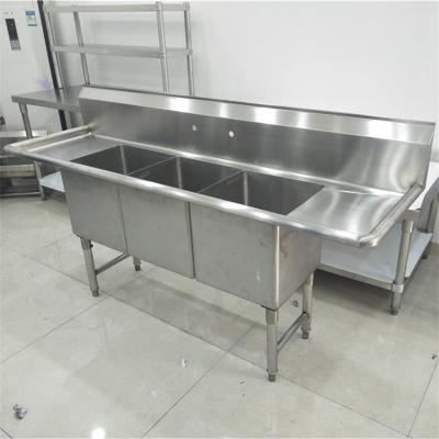 China Without Faucet 2100MM 3 Compartment Stainless Steel Kitchen Sink American Style With Two Drain Panels for sale