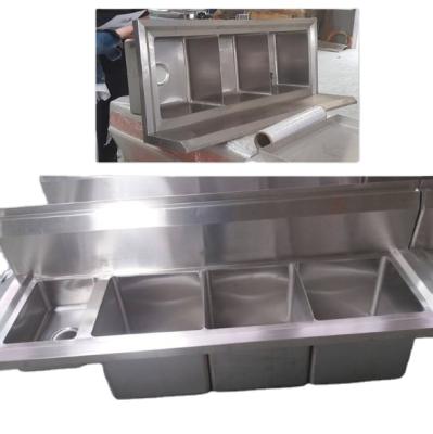 China Without Faucet American Style Custom Commercial Kitchen Welding Stainless Steel 3 Compartments Sink for sale