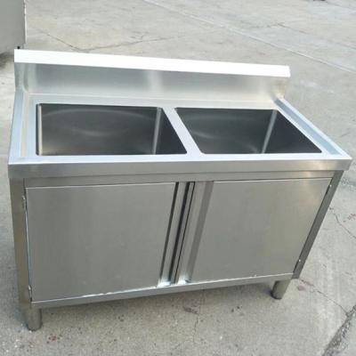 China Commercial Modern Kitchen Good Finished Welded Cabinet With Double Sink And Two Doors for sale