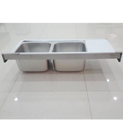 China Without Legs Well Double Faucet Stainless Steel Bowl Kitchen Sink Polished Top for sale