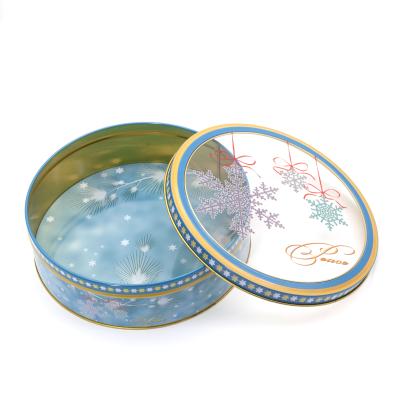 China Large Round Food Metal Christmas Cookie Tin Cake Tin Box Tin With Window for sale