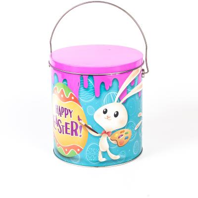 China Large Round1 Gallon Food Grade Recyclable Custom Printed Metal Easter Pail Empty Popcorn Tins Box With Lid for sale