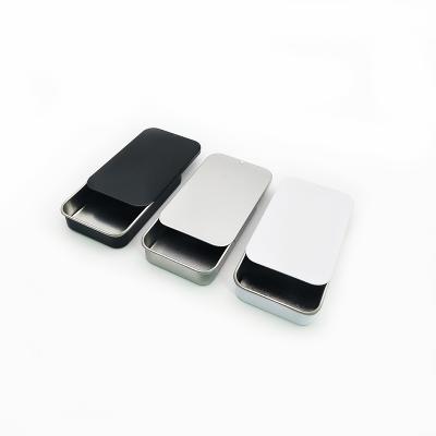 China Recycled Materials Wholesale Custom Debossed Lip Balm Mint Black Sliding Solid Tin Case Perfume Container for sale