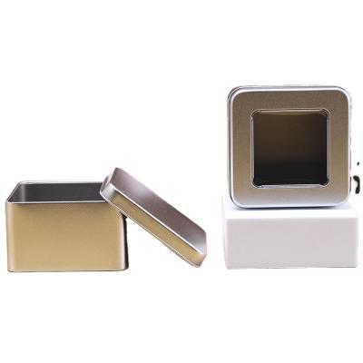 China Recyclable Promotional Custom Printed Square Tin Box Watch Box Jewelry Packaging Tin Box With Clear Window for sale