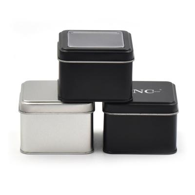 China Custom Small Square Lid Jewelry Tin Packaging Box Square Clear Recyclable Tin With Window for sale