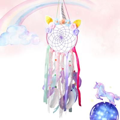 China Cute Handwoven Dream Catcher Unicorn Birthday Gift China Catcher Home Decor Girl Room Ornament Purple Dream Catcher for sale