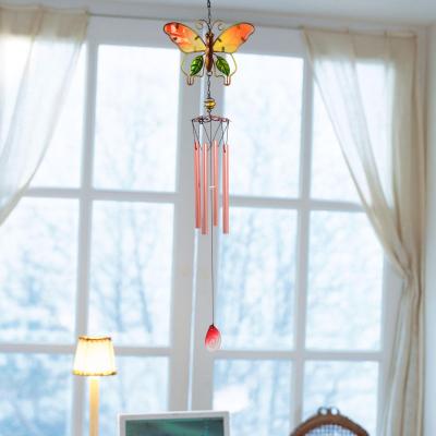 China Colorful Rustic Wholesale Iron Glass Metal Butterfly Hanging Wind Chimes For Craft Gift for sale