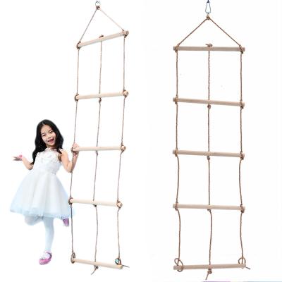 China Hot Selling 3 Ropes Recreational Leisure Ladder Wooden Climbing Ladder/Wooden Rope Kids Sports Garden 5 Double Ladders For Kids for sale