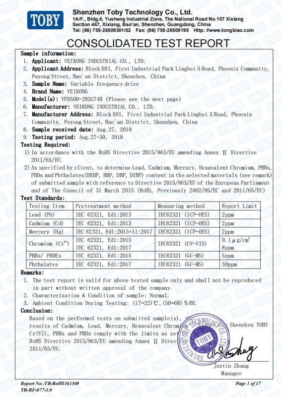 VFD500 ROHS - Shenzhen Veikong Electric Co., Ltd.