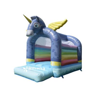 China PVC Indoor Design New Funny Lucky Blue Unicorn Inflatable Castle And Outdoor Trampoline For Kids for sale