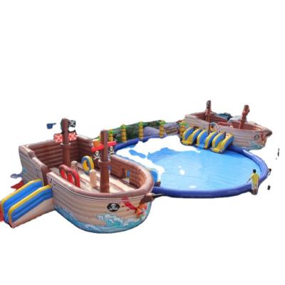 China PVC Bounce Castle Commercial Inflatable Combo House Inflatable Bouncer Pirate Bouncy Boat With Water Slide For Kids for sale