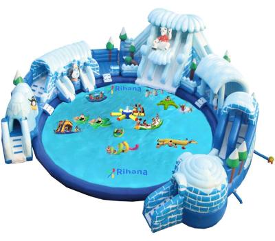 China hot PVC inflatable water jumping island/mobile water park large inflatable water park swimming pool for kids and adults for sale