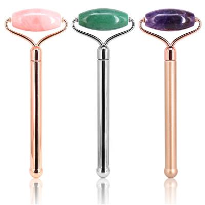 China Whitening Anti Aging Roller Pink Jade Roller Gua Sha Set Crystal Fireworks Stone Jade Face Massager Mini Stone Nephrite Natural Quartz for sale