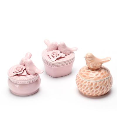 China Wholesale Ceramic Animal Jewelry Box With Lid Bird Mini Ceramic Jewelry Box for sale