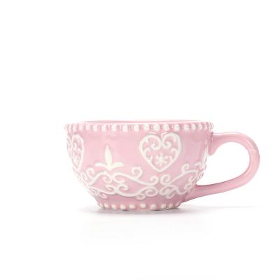 China Wholesale Custom Reusable Hand Made China Ceramic Small Glass Cups Set With Round Saucer Pink for sale