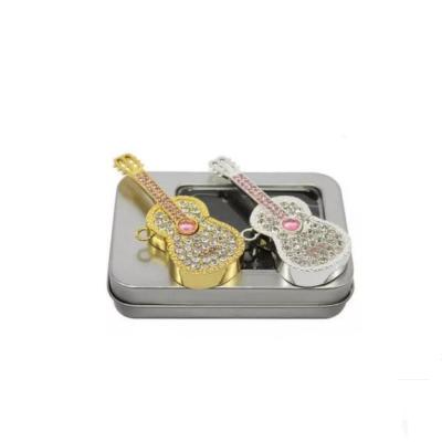 China NECKLACE Jewelry Guitar Shape USB Pen Drive High Quality Crystal USB 2.0 Flash Drive For Promotion Gift for sale