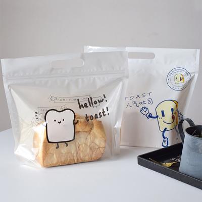 China Safety Laminated Portable Transparent Zipper Seal Packaging Bag Toast Snack Self Standing Bottom Bread for sale